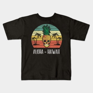 Aloha Hawaii Hawaiian Pineapple Skull 70s 80s Retro Vintage Kids T-Shirt